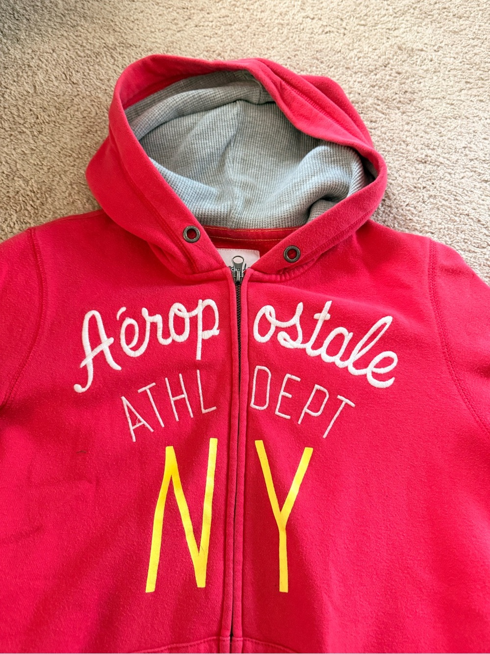 Aeropostale Juniors Red Hooded Zip-Up Sweatshirt with Yellow NY Graphic